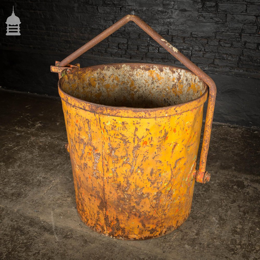 Large Industrial Yellow Painted Steel Barrel with Swing Handle