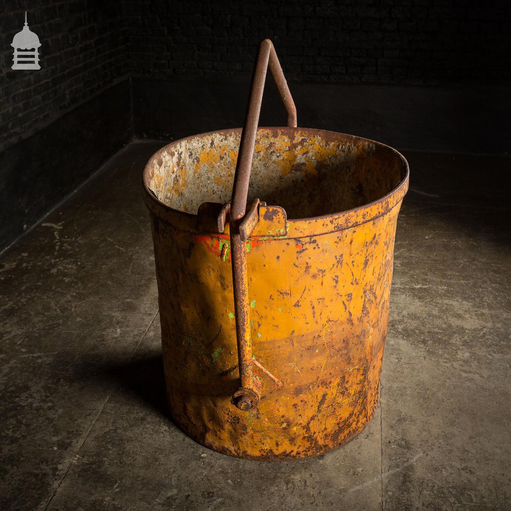 Large Industrial Yellow Painted Steel Barrel with Swing Handle