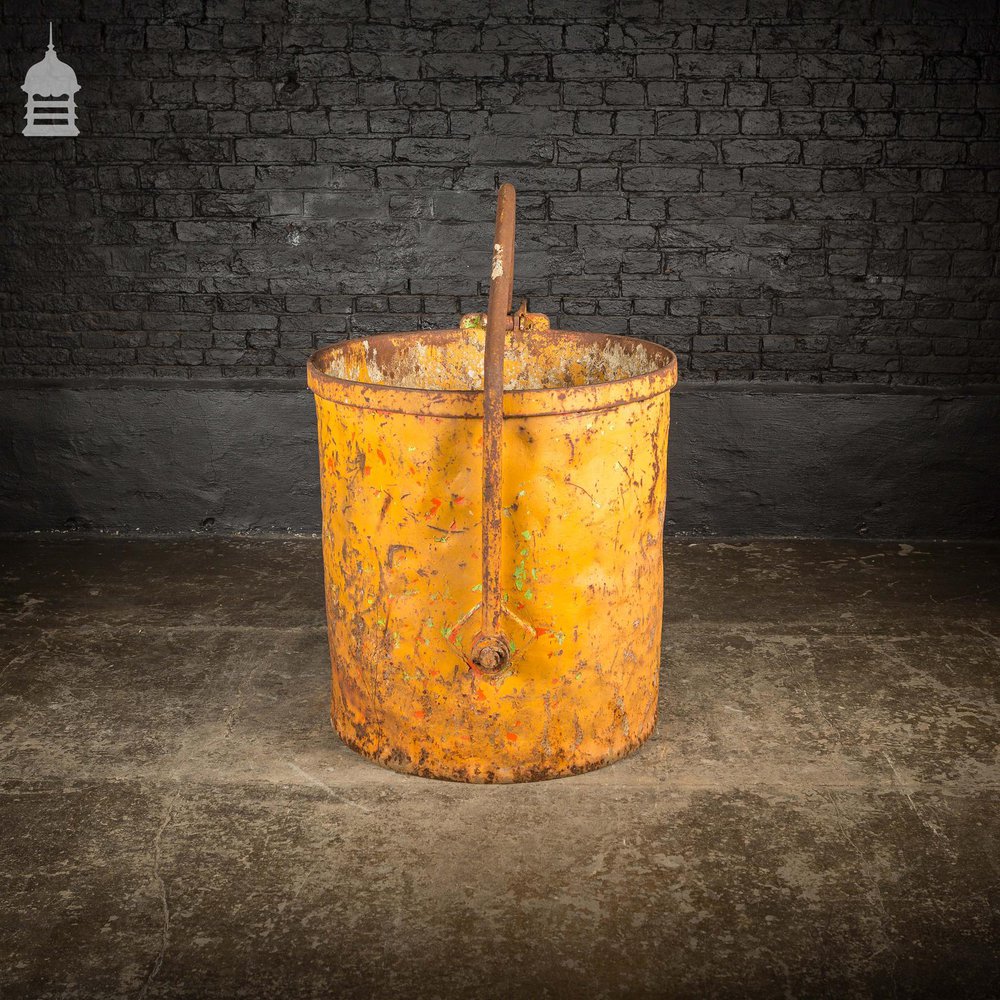 Large Industrial Yellow Painted Steel Barrel with Swing Handle