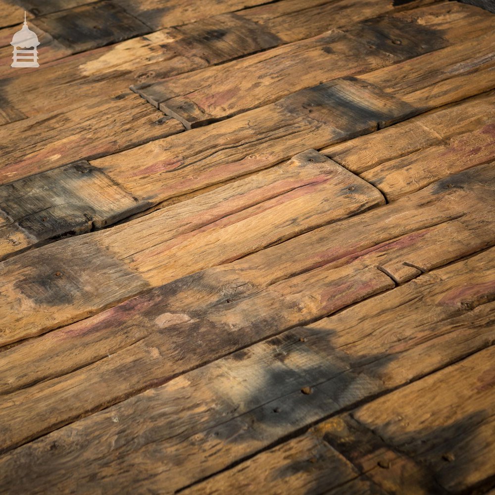 Batch of 17 Square Metres of Brushed Oak Reclaimed from Canal Lock Gates