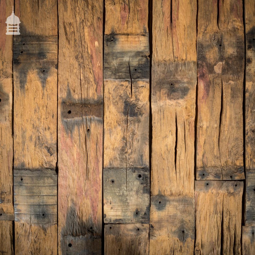 Batch of 17 Square Metres of Brushed Oak Reclaimed from Canal Lock Gates