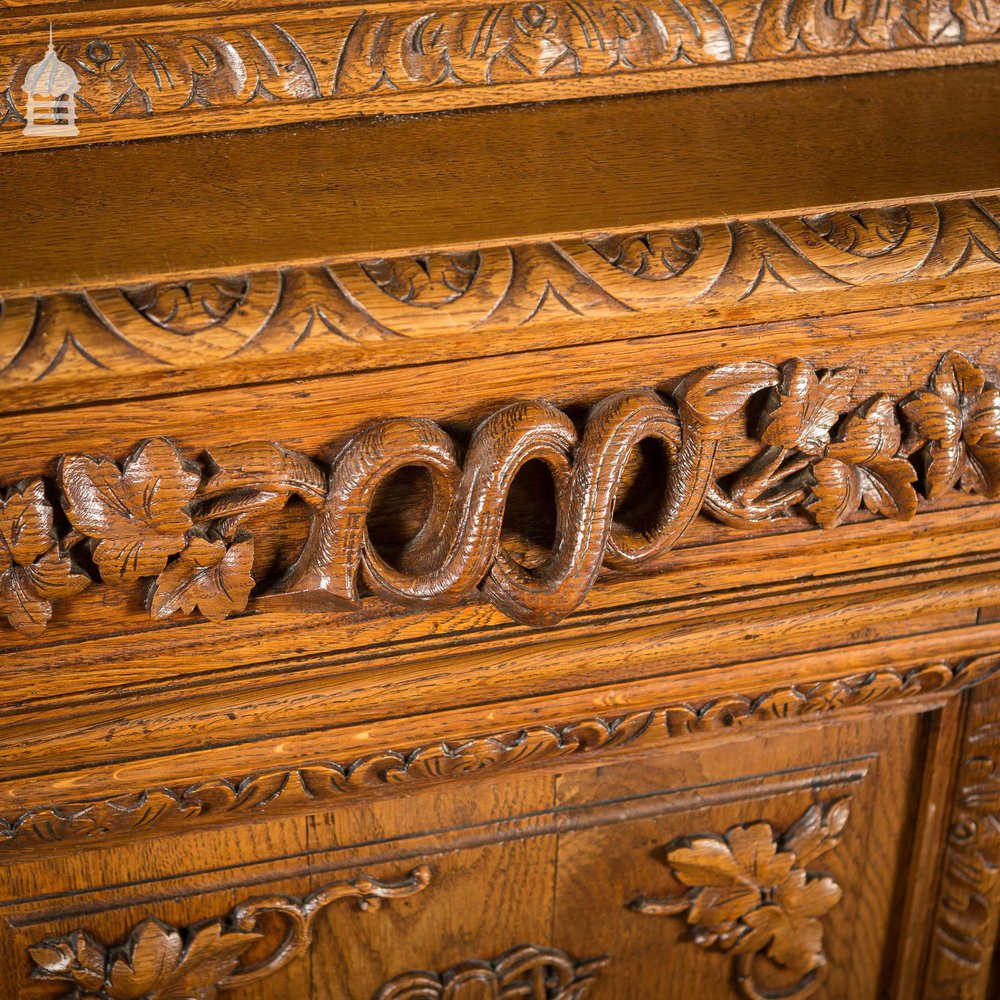 19th C European Elaborately Carved Glazed Gothic Tall Sideboard