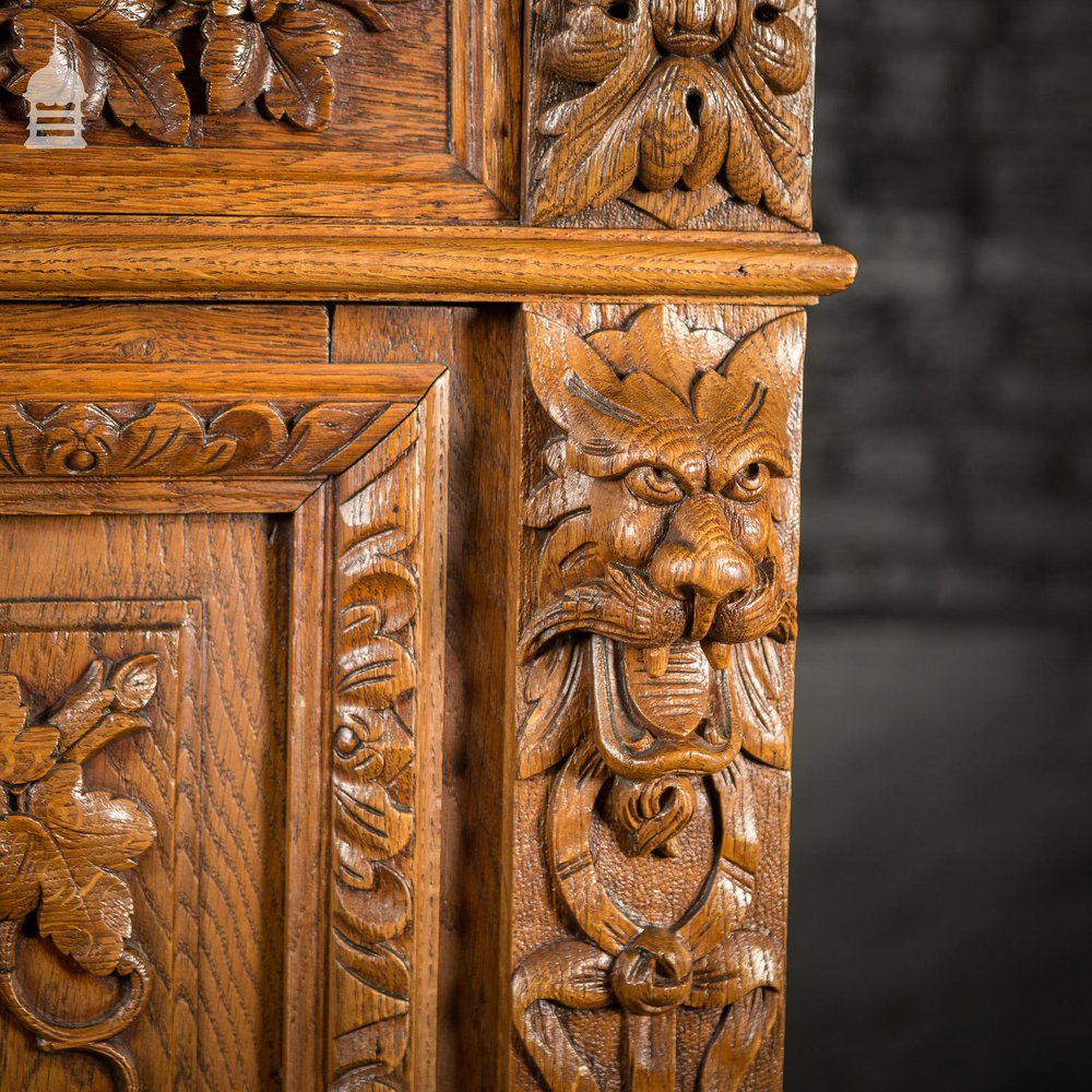 19th C European Elaborately Carved Glazed Gothic Tall Sideboard