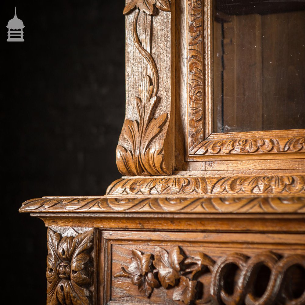 19th C European Elaborately Carved Glazed Gothic Tall Sideboard