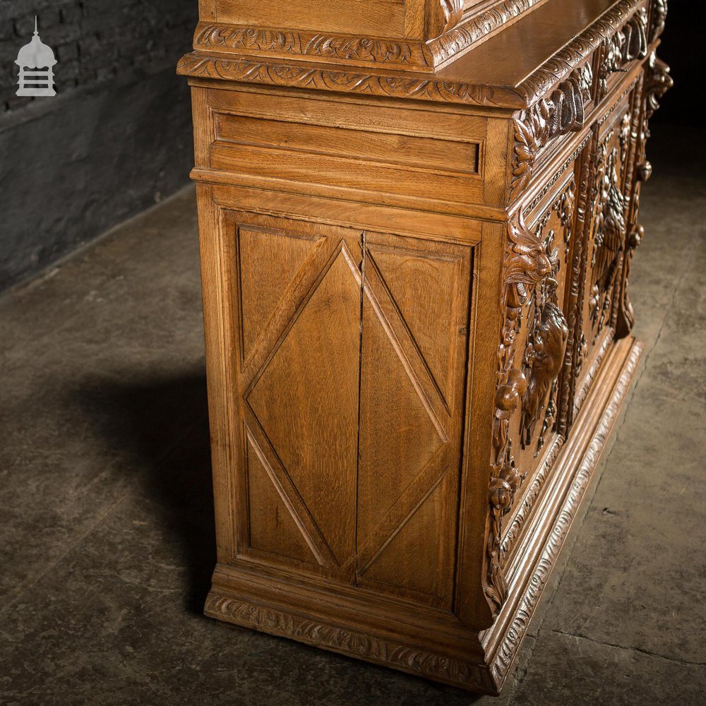 19th C European Elaborately Carved Glazed Gothic Tall Sideboard