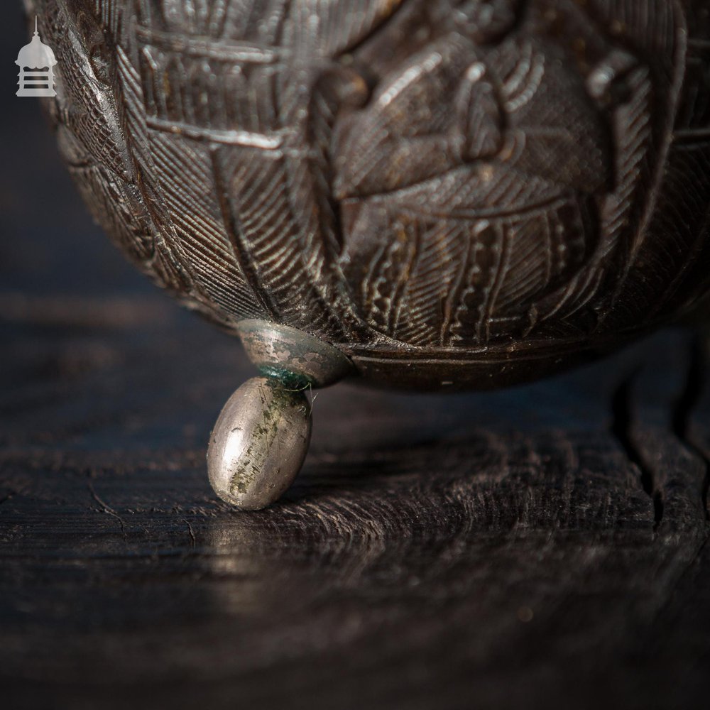 Pair of Antique South East Asian Carved Coconut Cups On Silver Feet