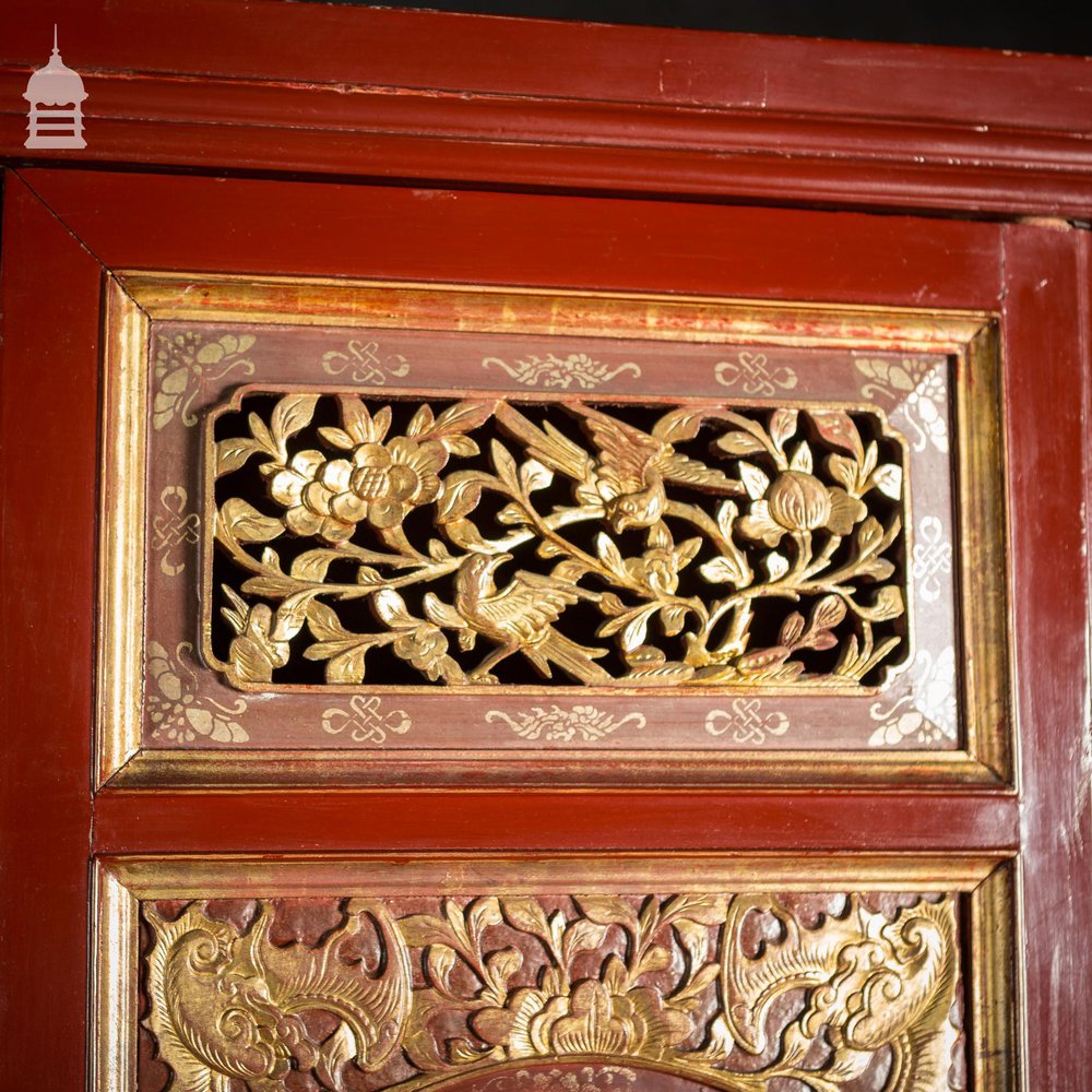 19th C Detailed Chinese Red Lacquer Cabinet