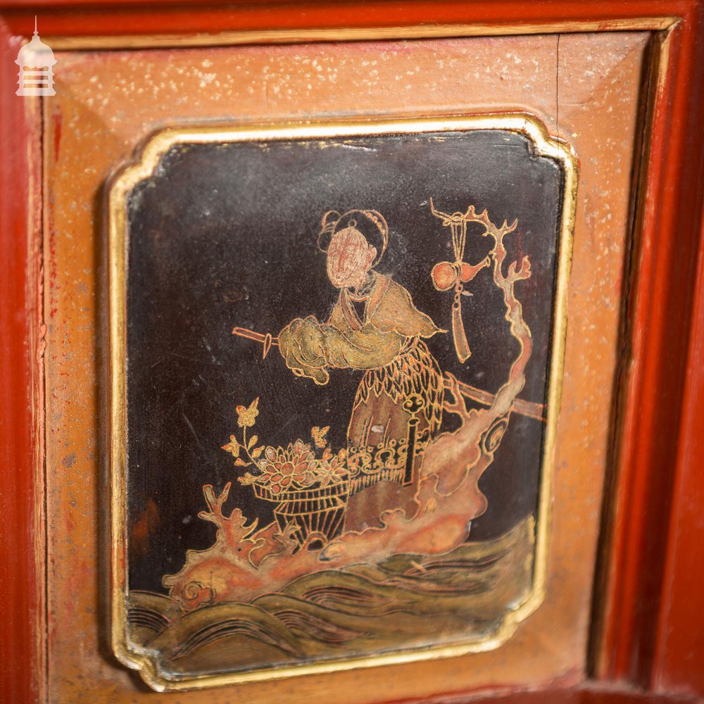 19th C Detailed Chinese Red Lacquer Cabinet