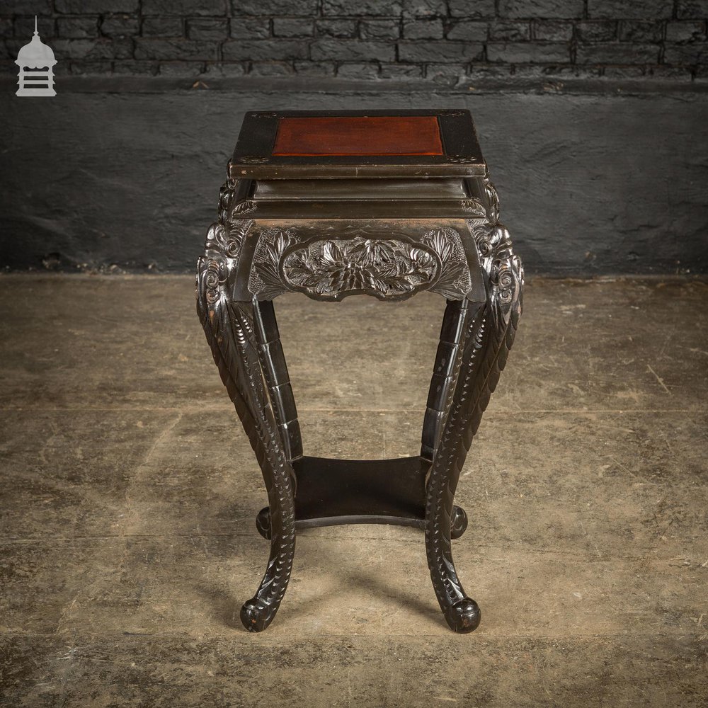 Dark Finish Anglo Indian Jardinière Stand with Leather Top