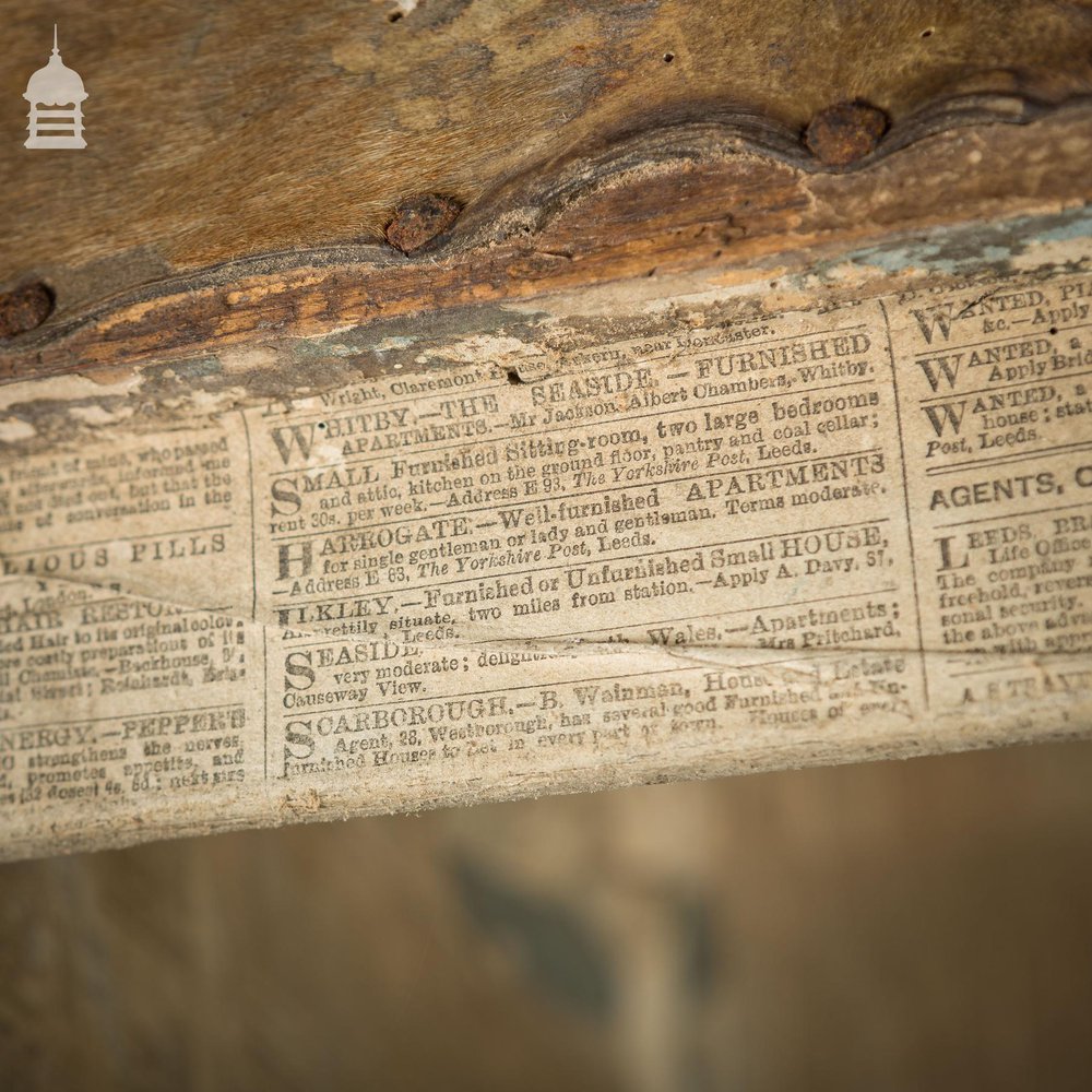 19th C Wooden Trunk covered in Hide with Metal Strapping, Studs and E.V Monogram on Lid