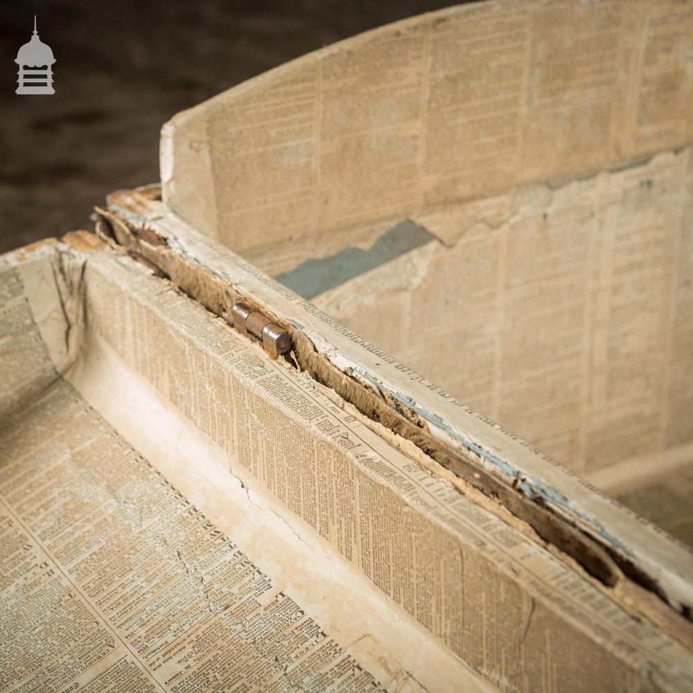 19th C Wooden Trunk covered in Hide with Metal Strapping, Studs and E.V Monogram on Lid