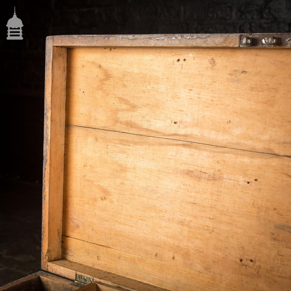 Vintage Wooden Tool Chest with Brown Flaky Paint and Removable Internal Tray