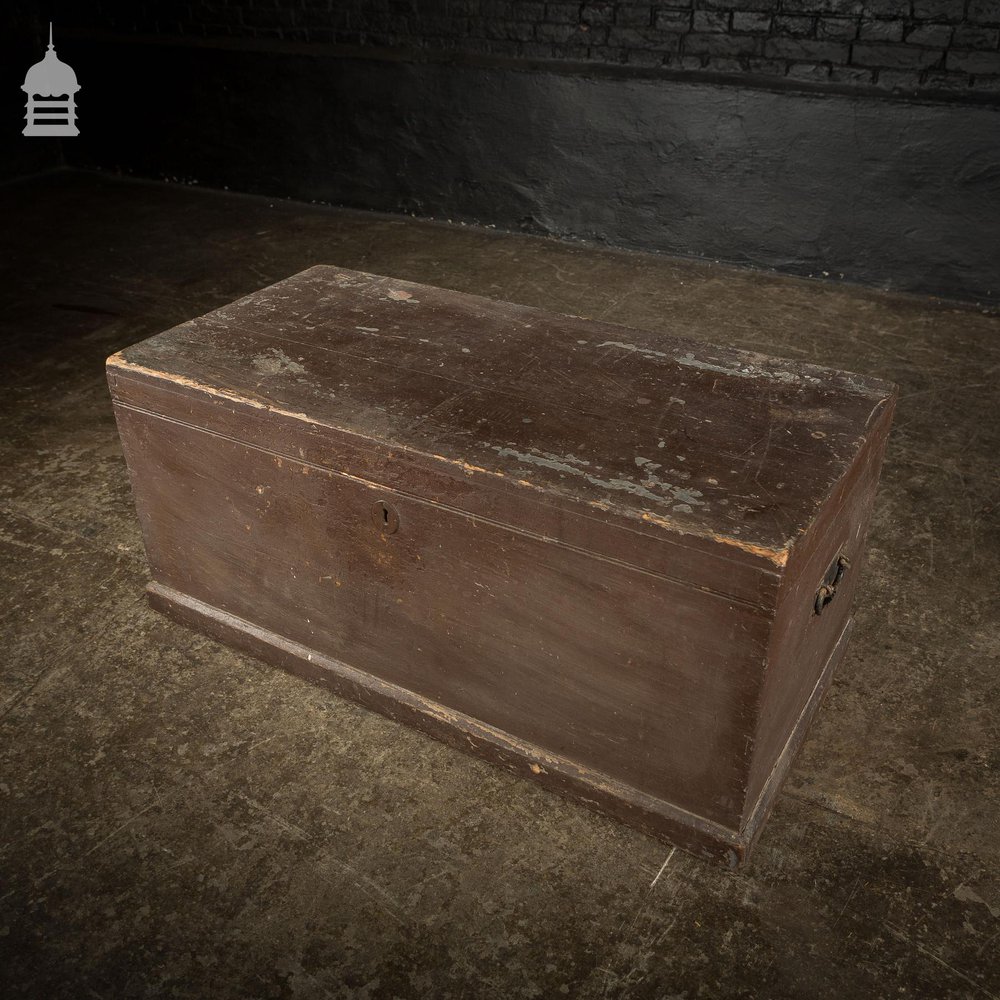 Vintage Wooden Tool Chest with Brown Flaky Paint and Removable Internal Tray