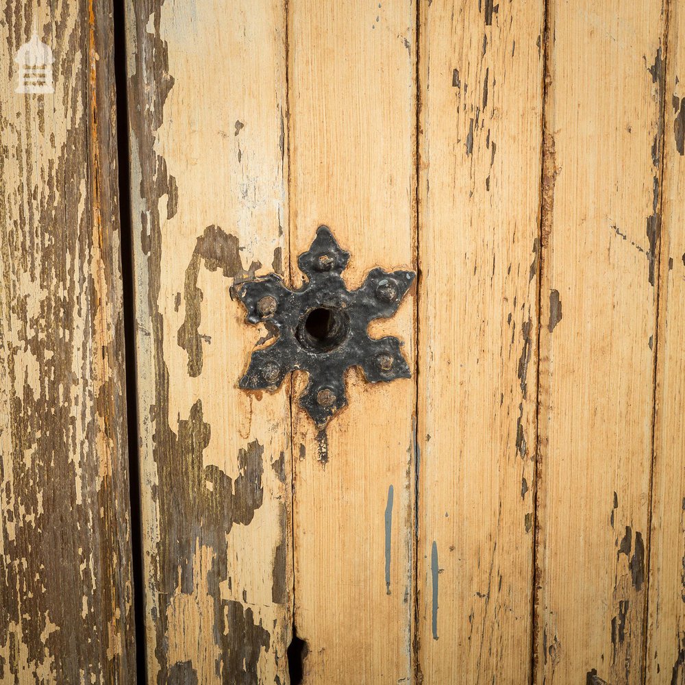 Pair of 19th C Pine Arched Top Ecclesiastical Church Chapel Doors with Ornate Ironmongery