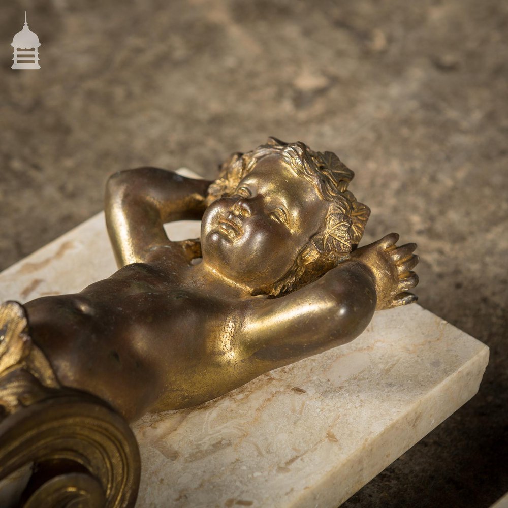 Pair of 19th C Brass Cherubs Mounted on Marble