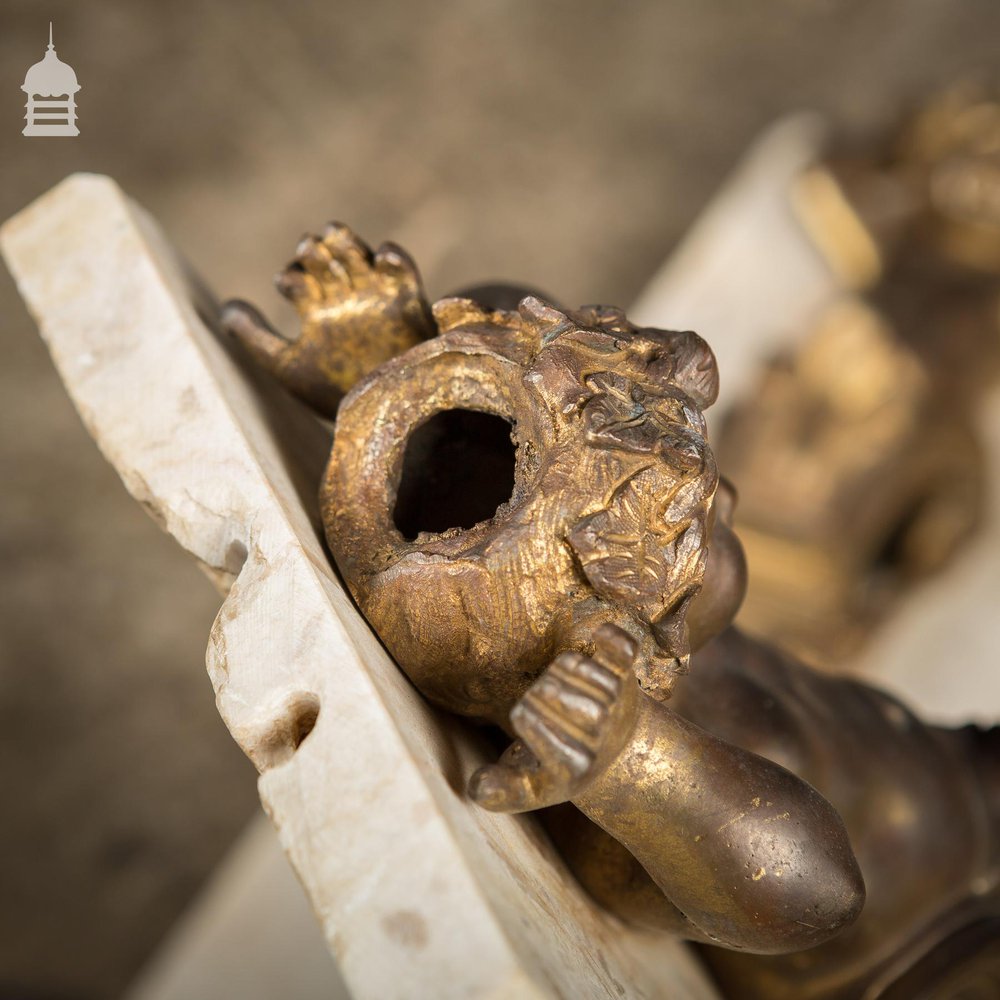 Pair of 19th C Brass Cherubs Mounted on Marble