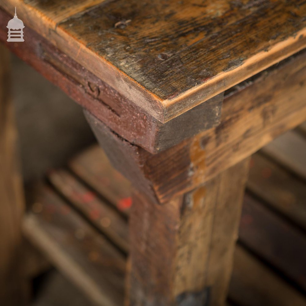 Industrial Pine Workbench Table with Slatted Shelf