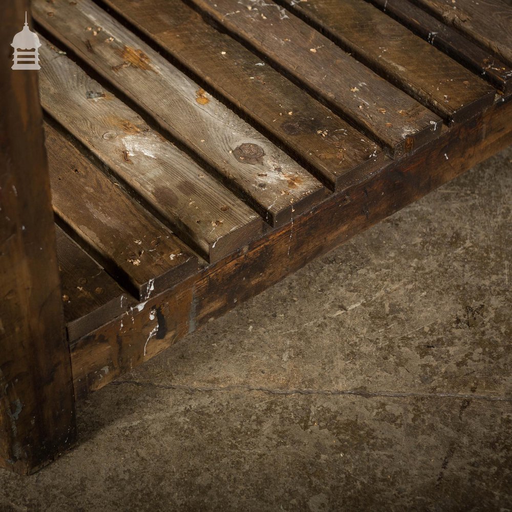 Small Industrial Pine Workbench Table with Slatted Shelf