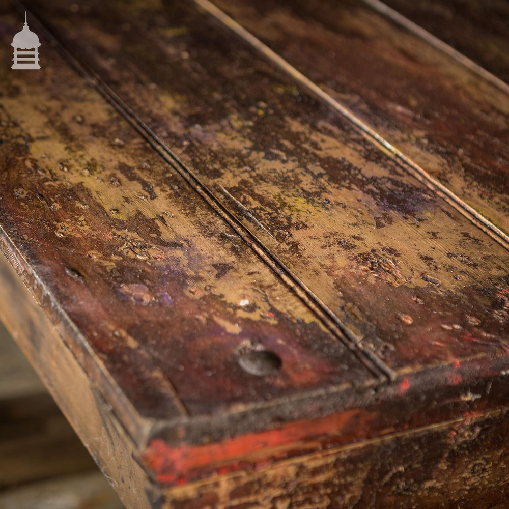 Small Industrial Pine Workbench Table with Slatted Shelf