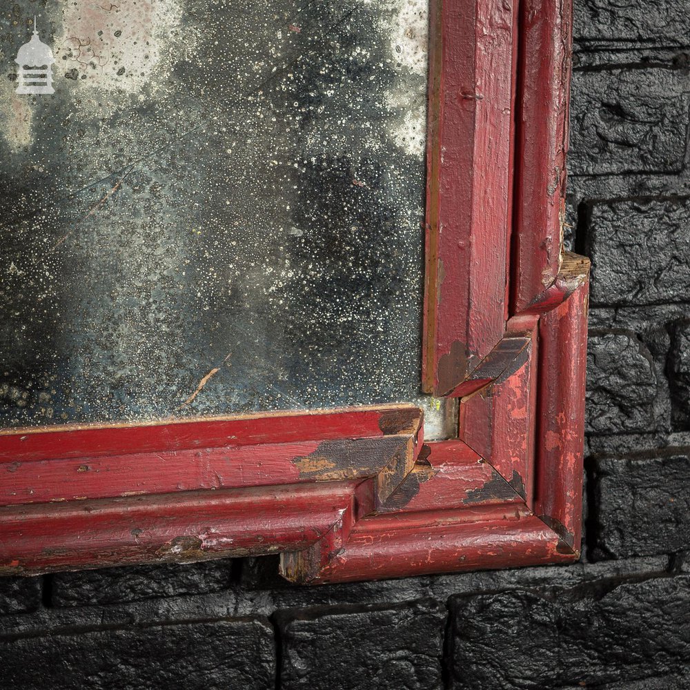 Distressed 19th C Plate Mirror with later Red Painted Frame