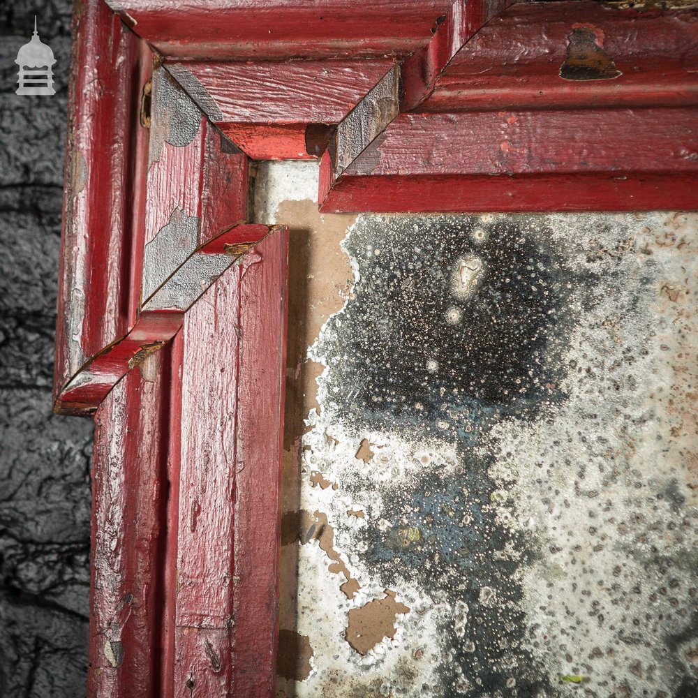 Distressed 19th C Plate Mirror with later Red Painted Frame