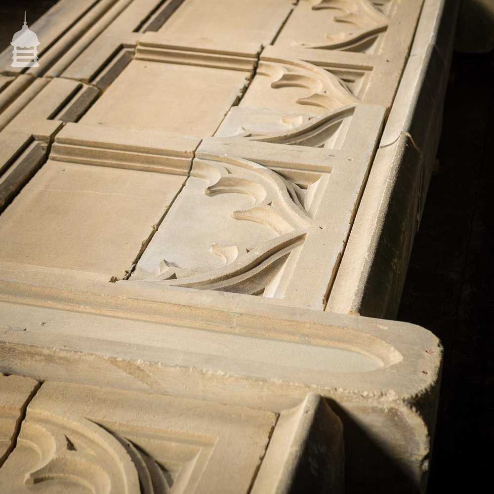 19th C Ecclesiastical Gothic Carved Bath Stone Church Wall