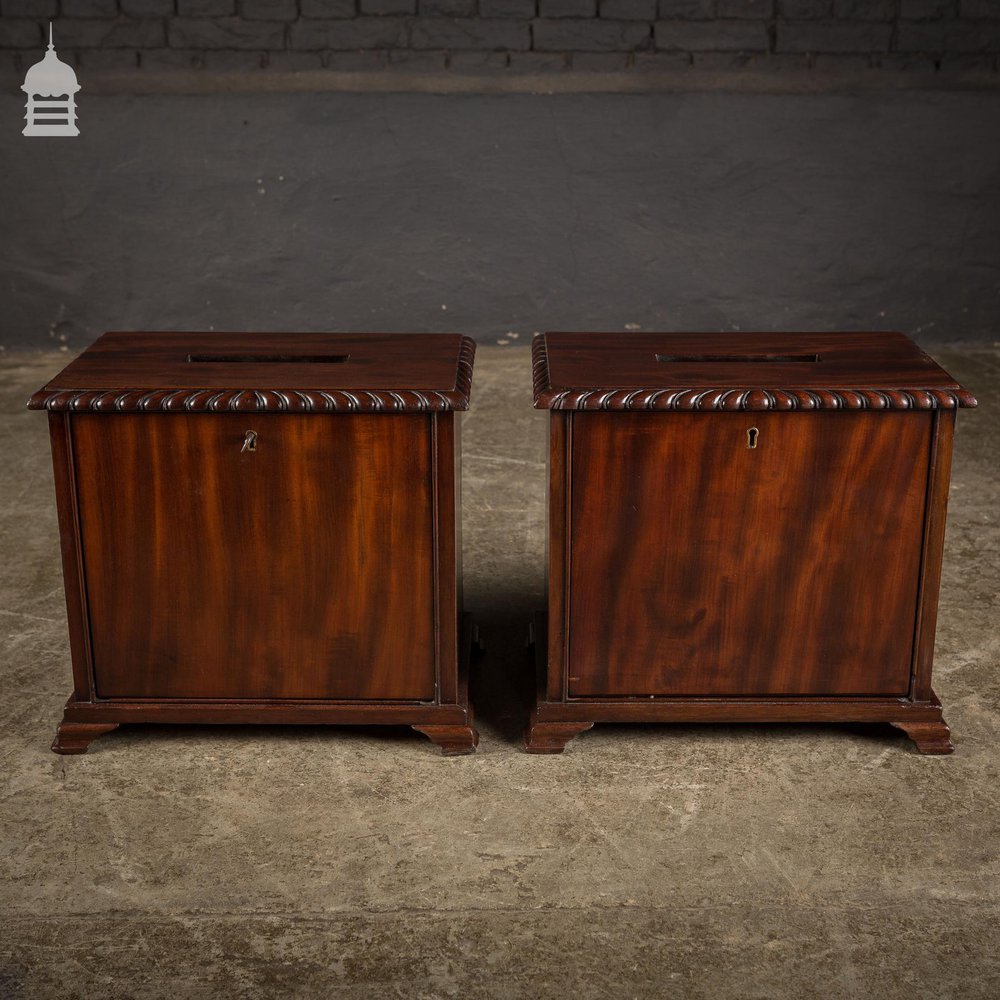 Pair of 19th C Flame Mahogany Ballot Boxes with Key