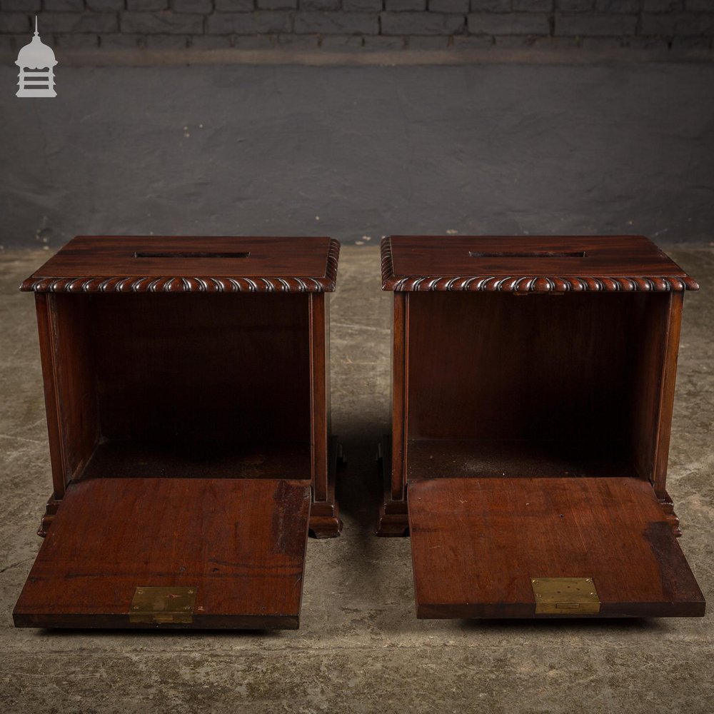 Pair of 19th C Flame Mahogany Ballot Boxes with Key