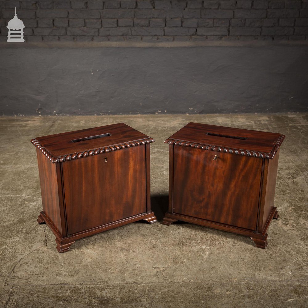 Pair of 19th C Flame Mahogany Ballot Boxes with Key