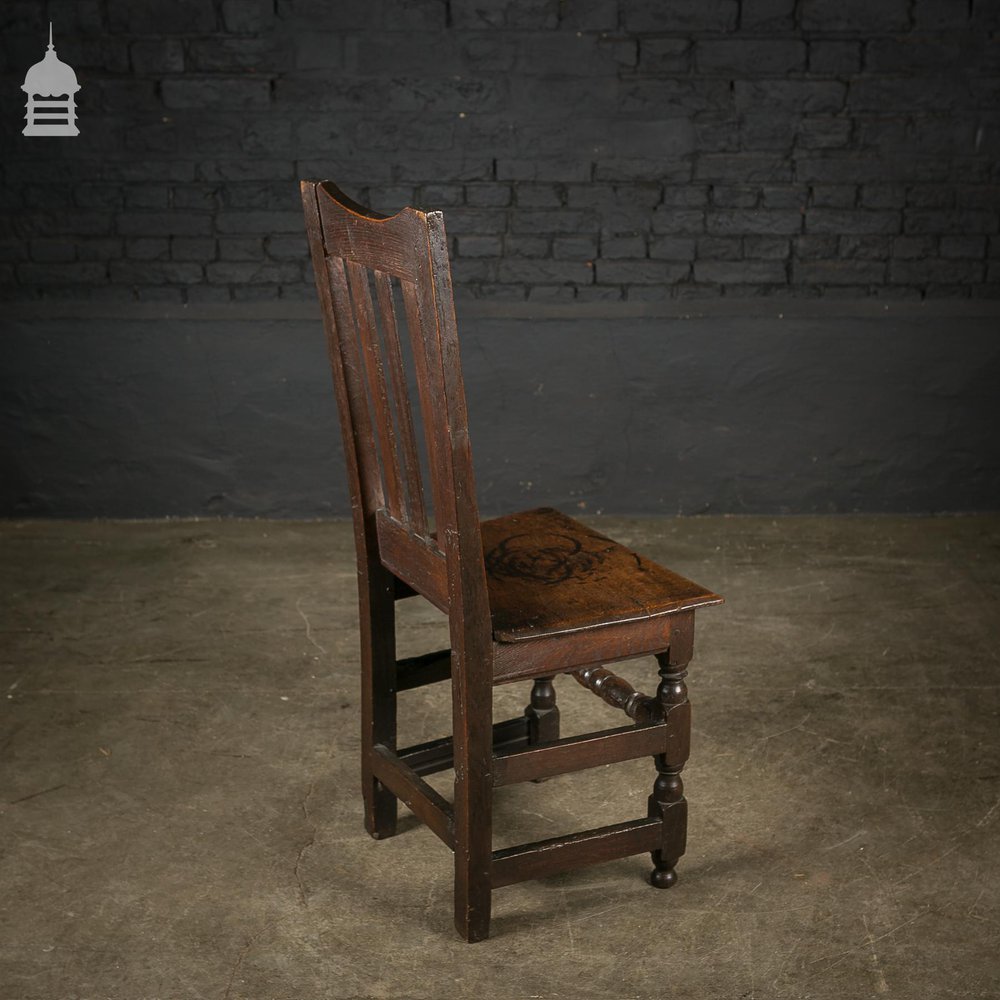 18th C Oak Chair with Ornate Hand Carved Detail and Single Plank Seat