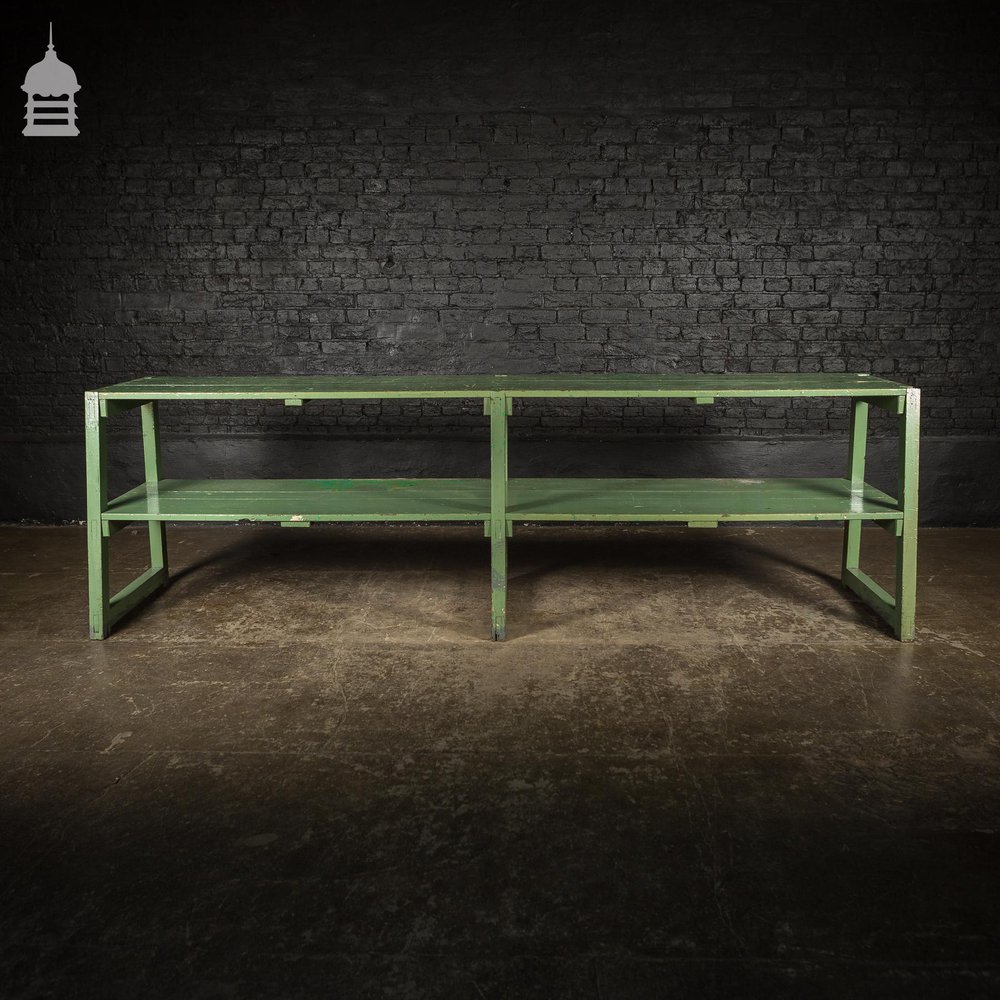 Large Green Wooden Industrial Workshop Shelving Workbench