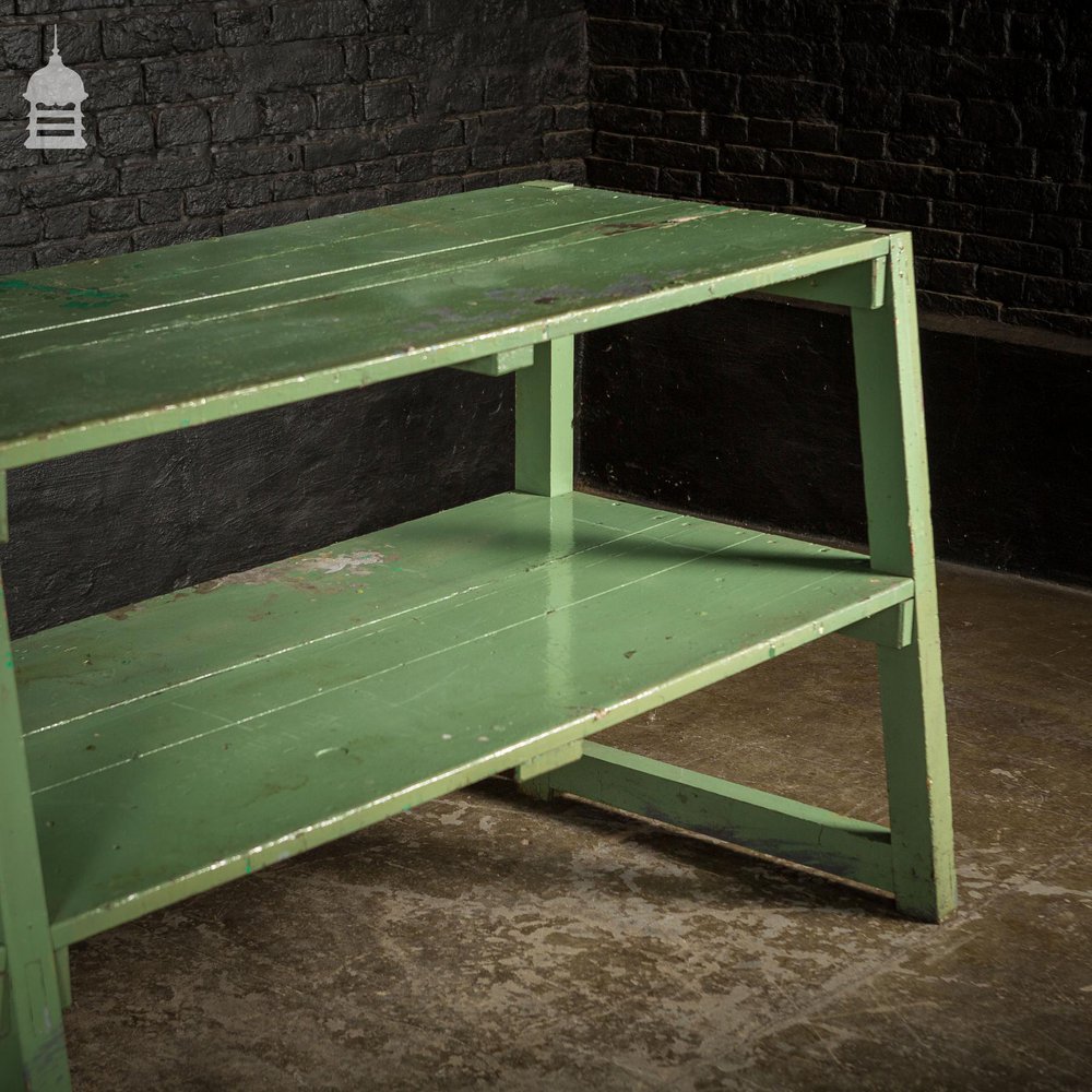 Large Green Wooden Industrial Workshop Shelving Workbench