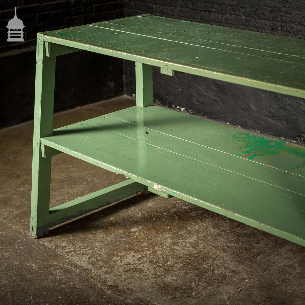 Large Green Wooden Industrial Workshop Shelving Workbench