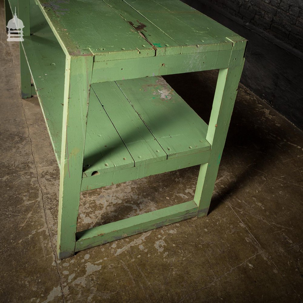 Large Green Wooden Industrial Workshop Shelving Workbench