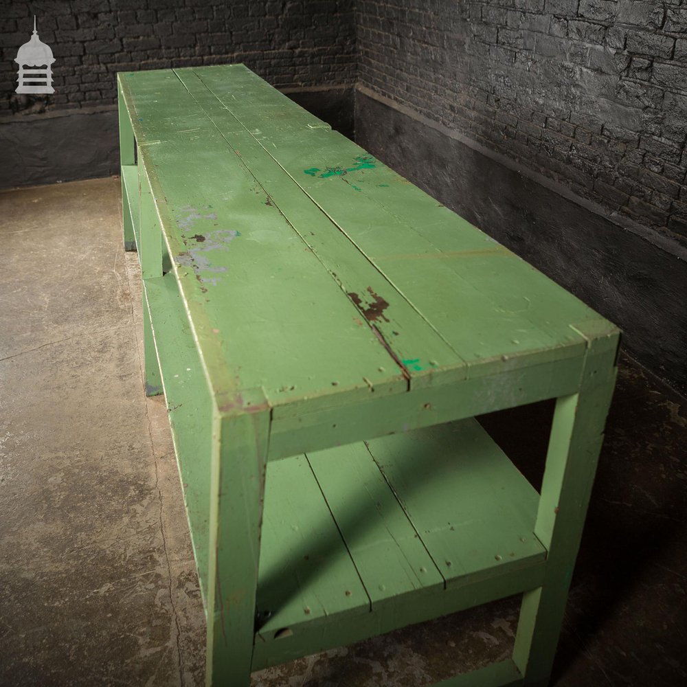 Large Green Wooden Industrial Workshop Shelving Workbench