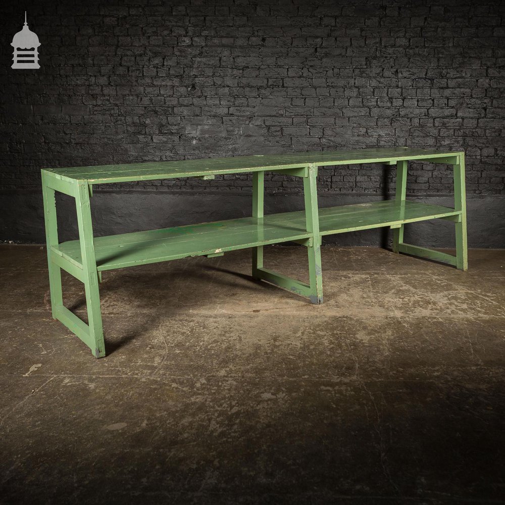 Large Green Wooden Industrial Workshop Shelving Workbench