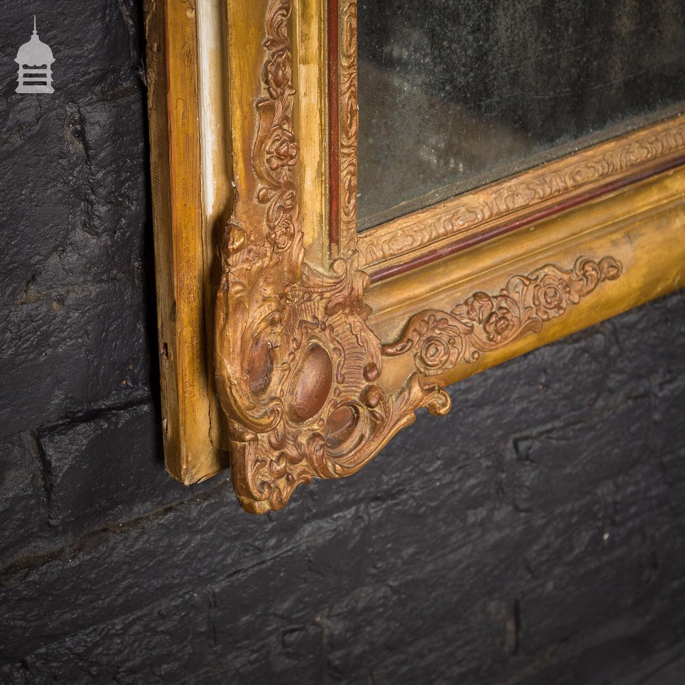 Large 19th C Mercury Mirror with Ornate Gilt Plaster Frame