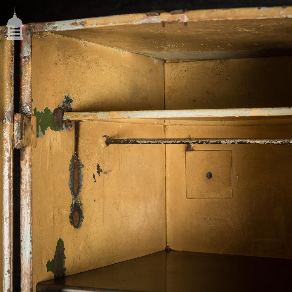 Vintage Metal Workshop Cabinet Cupboard with Shelves and Two Drawers