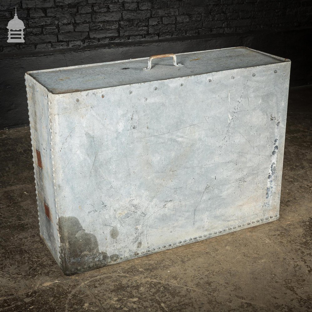 Large Vintage Riveted Galvanised Feed Bin With Lid