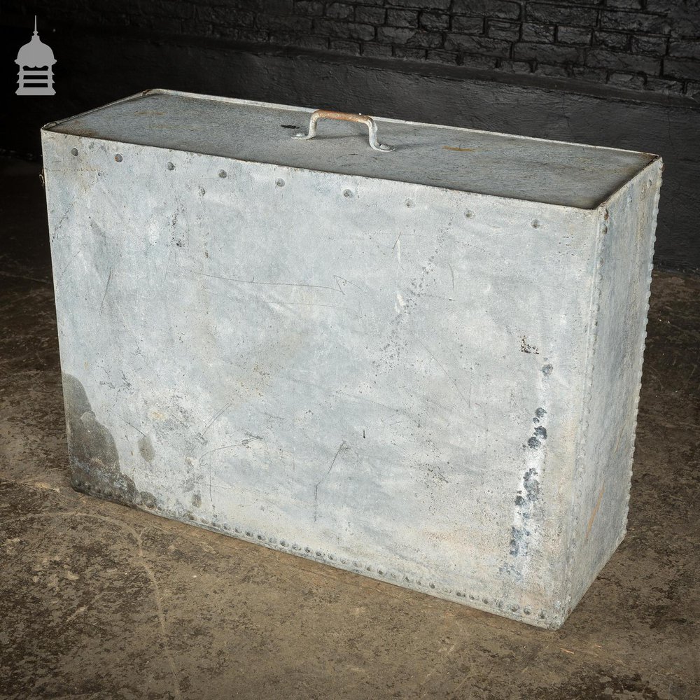 Large Vintage Riveted Galvanised Feed Bin With Lid