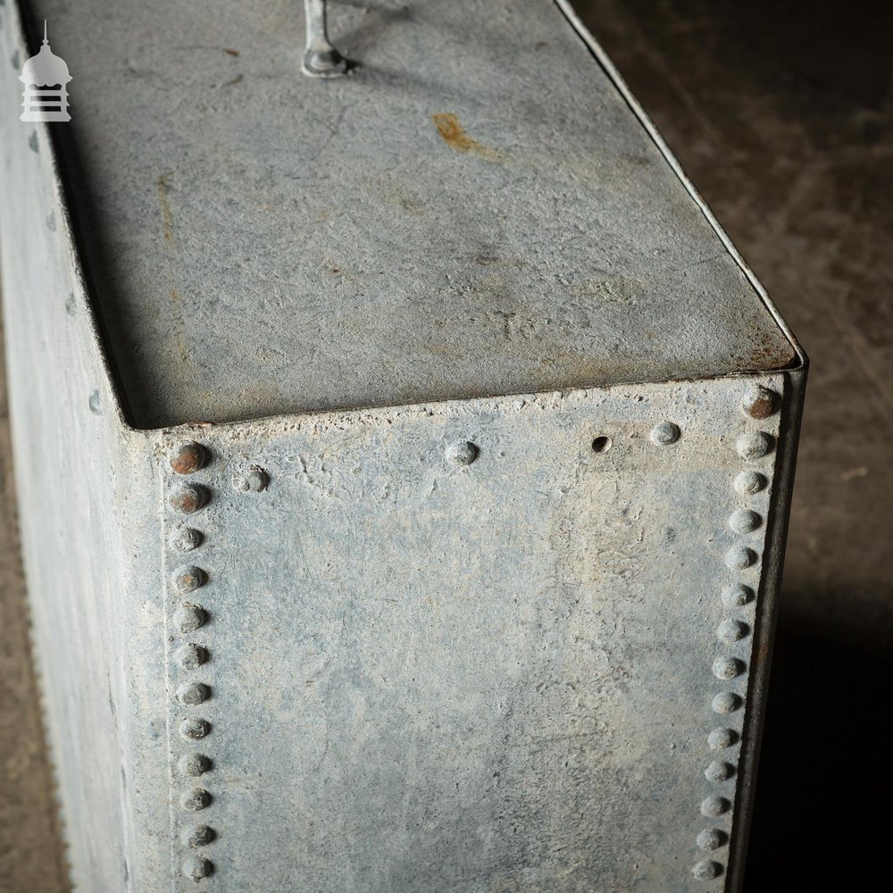 Large Vintage Riveted Galvanised Feed Bin With Lid