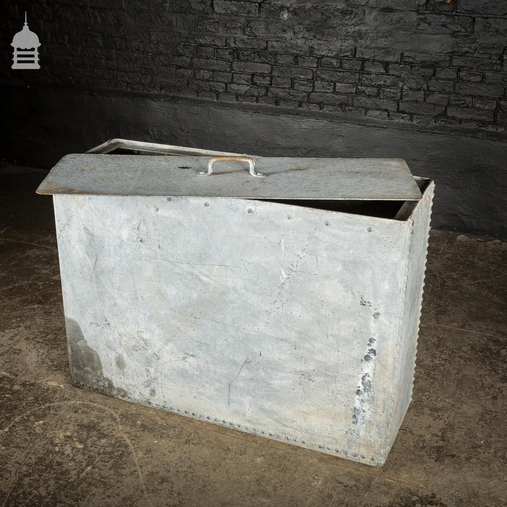 Large Vintage Riveted Galvanised Feed Bin With Lid