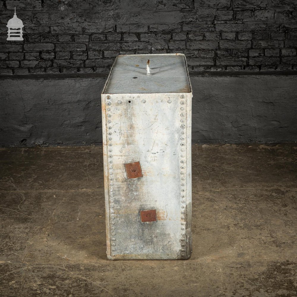 Large Vintage Riveted Galvanised Feed Bin With Lid