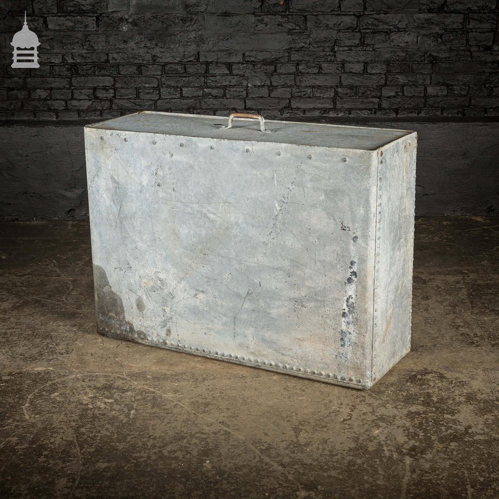 Large Vintage Riveted Galvanised Feed Bin With Lid