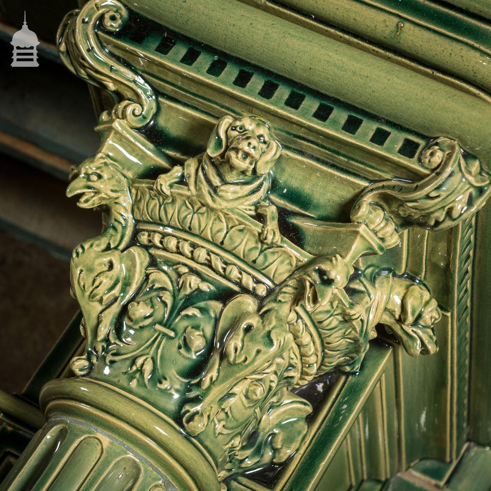 Magnificent 19th C French Glazed Ceramic Fireplace Surround Chimneypiece with Corinthian Columns