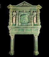 Magnificent 19th C French Glazed Ceramic Fireplace Surround Chimneypiece with Corinthian Columns 