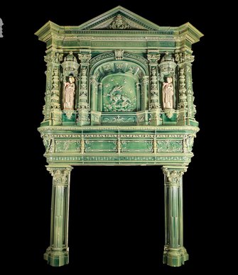Magnificent 19th C French Glazed Ceramic Fireplace Surround Chimneypiece with Corinthian Columns 