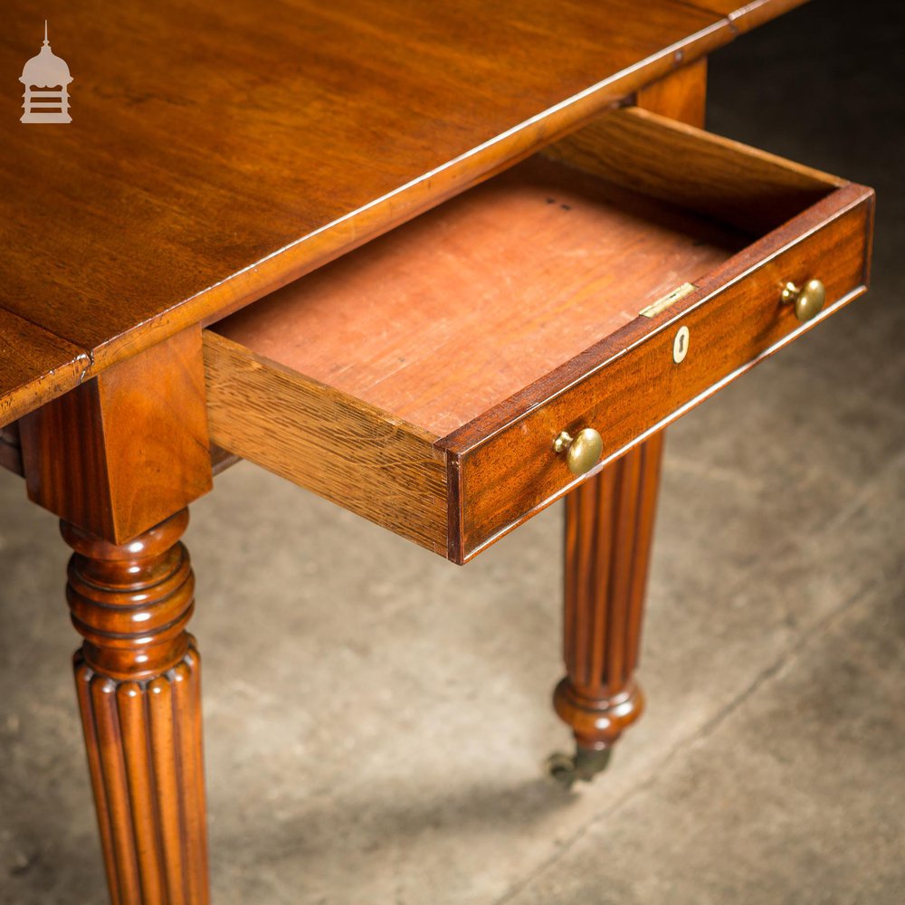 19th C Mahogany Drop Leaf Table with Fluted Legs