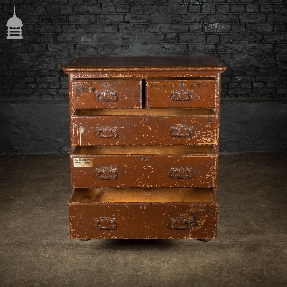 19th C Industrial Chest of Drawers with Distressed Brown Paint