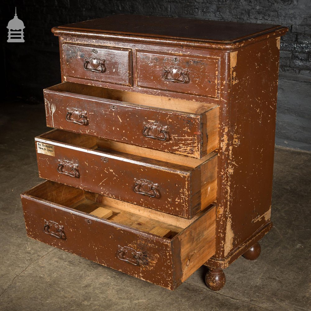 19th C Industrial Chest of Drawers with Distressed Brown Paint